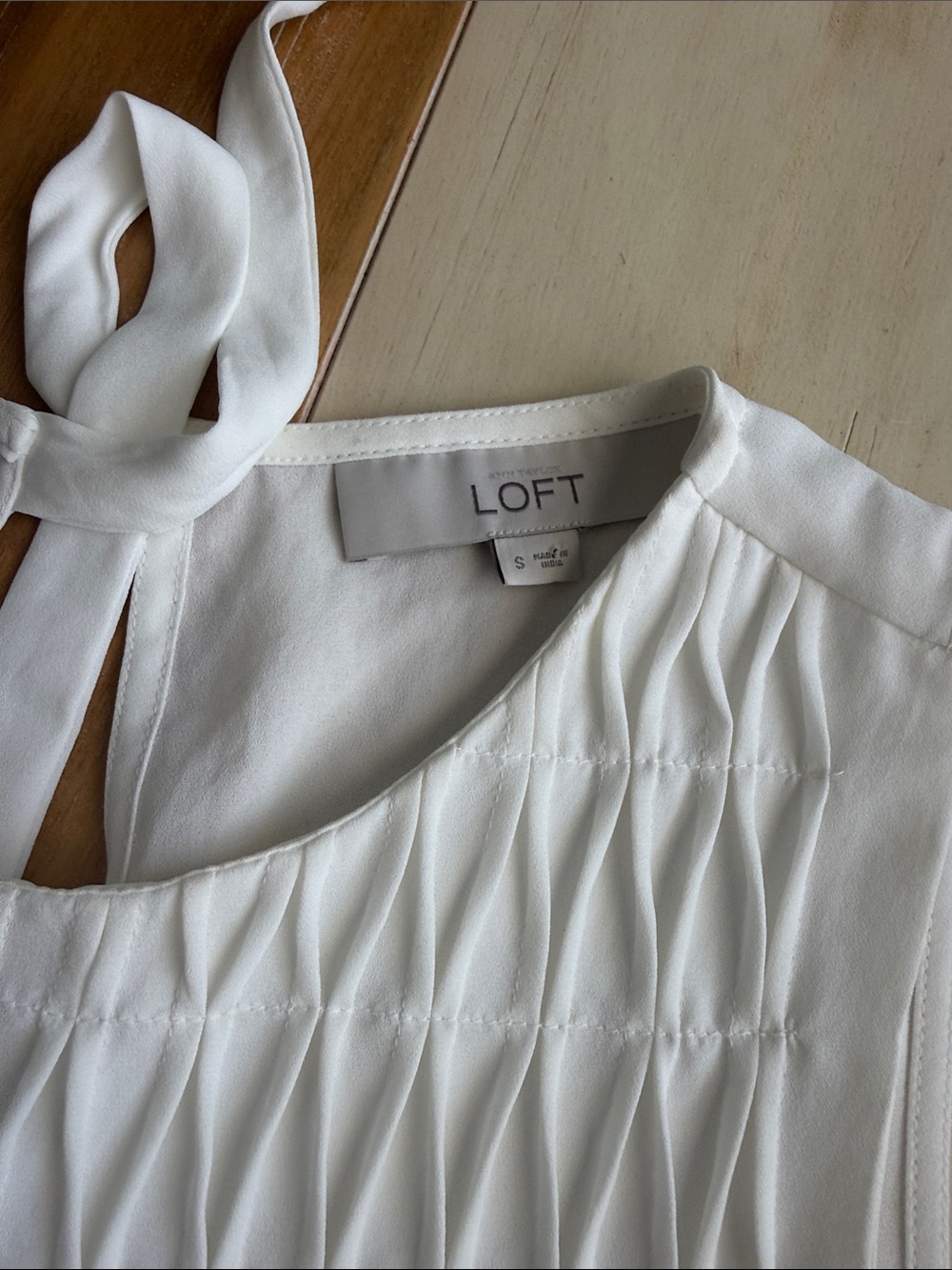 LOFT White Smocked Yoke Tie-Back Sleeveless Camisole - Picture 2 of 3